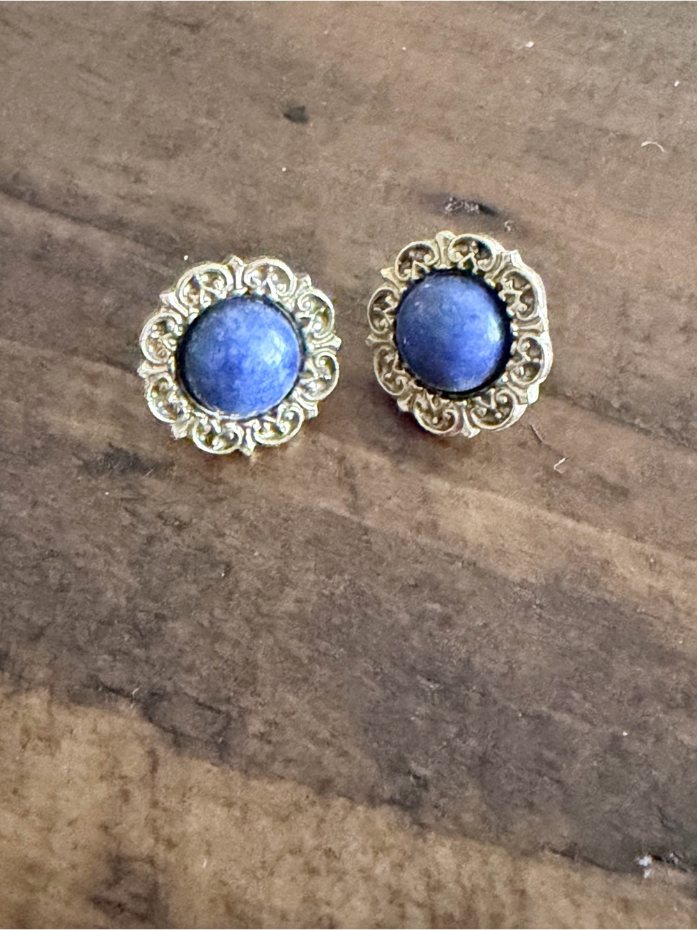 Gold Filigree Lapis Stud Earrings